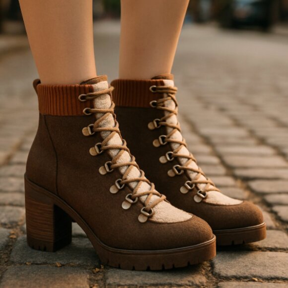 NEW KORKS Elin High Pile Fleece Lug Sole Bootie - Picture 1 of 12
